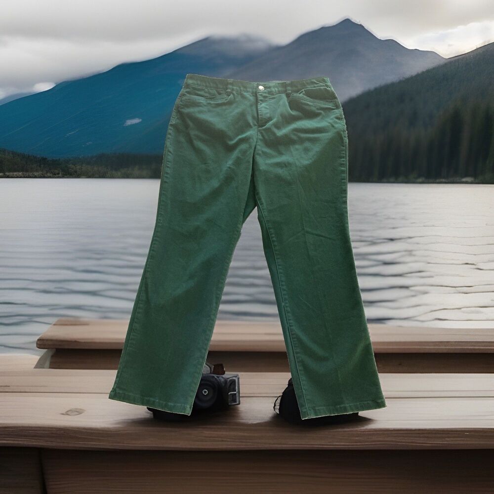 Christopher & Banks Signature Slimming Chinos 16 Petite Green Straight Stretch